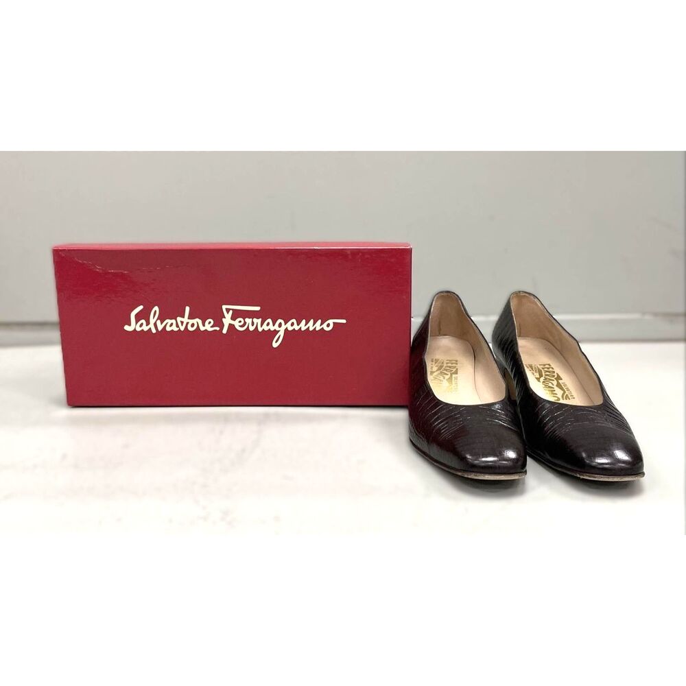 Salvatore Ferragamo Womens Brown Leather Slip-On Heels 9.5